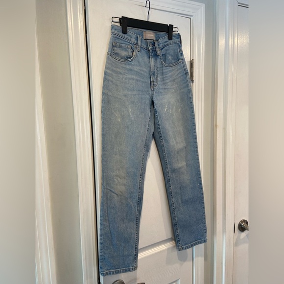 Everlane High Rise Straight Leg Light Wash Denim Jeans Distressed Zip Size 0 - Picture 4 of 12
